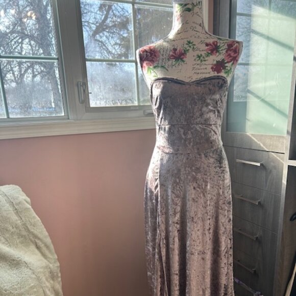 Silver Velvet Strapless Gown - Size Small (Never Worn!) - Picture 2 of 4